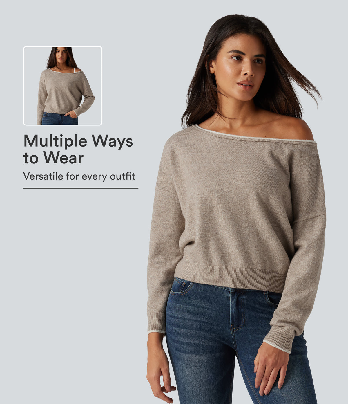 One Shoulder Long Sleeve Casual Jumper — Oatstone Beige — view 1