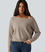 One Shoulder Long Sleeve Casual Jumper — Oatstone Beige — view 5