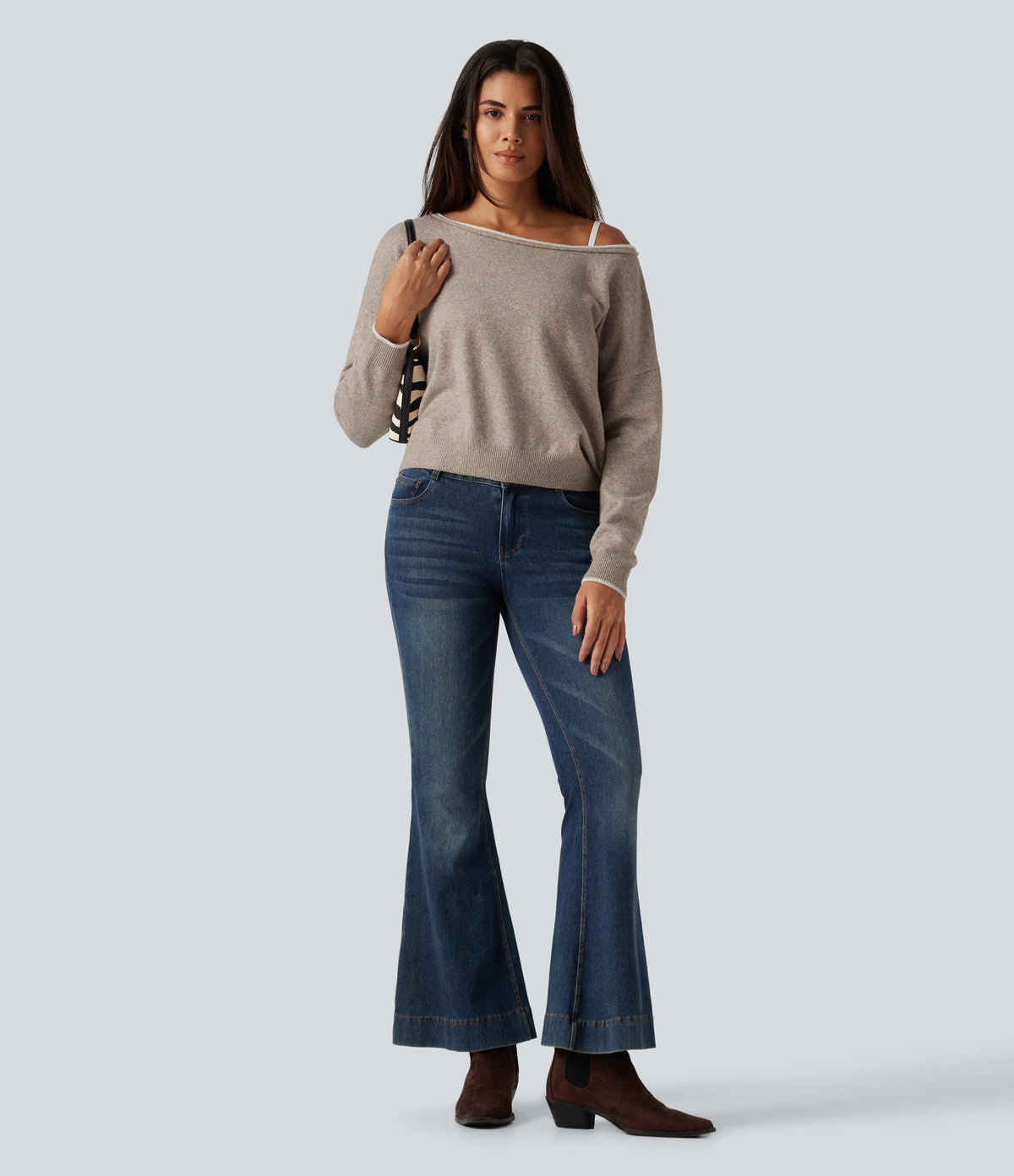One Shoulder Long Sleeve Casual Jumper — Oatstone Beige — view 8