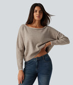 One Shoulder Long Sleeve Casual Jumper — Oatstone Beige — view 4