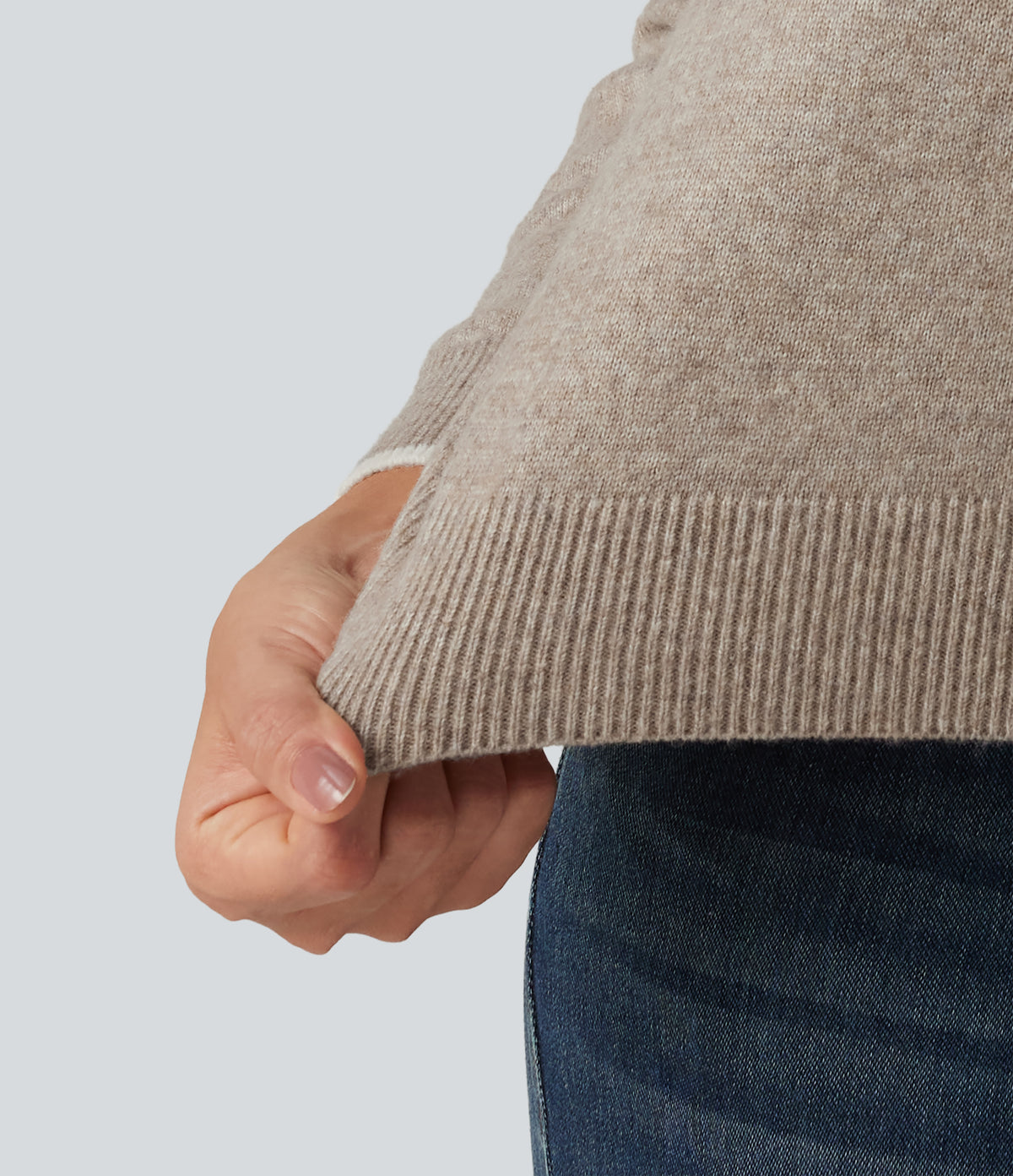 One Shoulder Long Sleeve Casual Jumper — Oatstone Beige — view 7