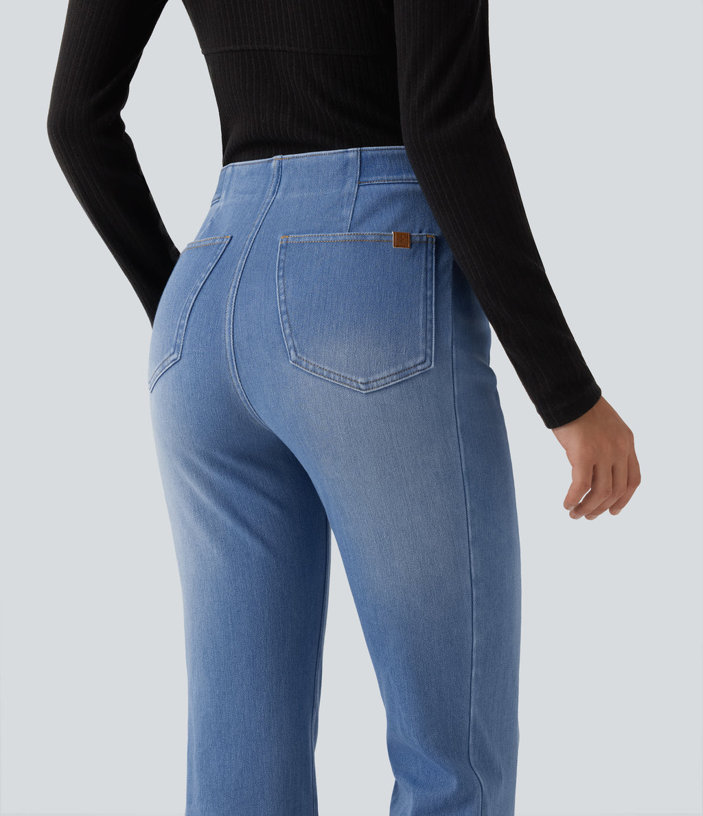 Mid Rise Bootcut Casual Jeans with Pockets — Vallarta Blue Denim — view 4