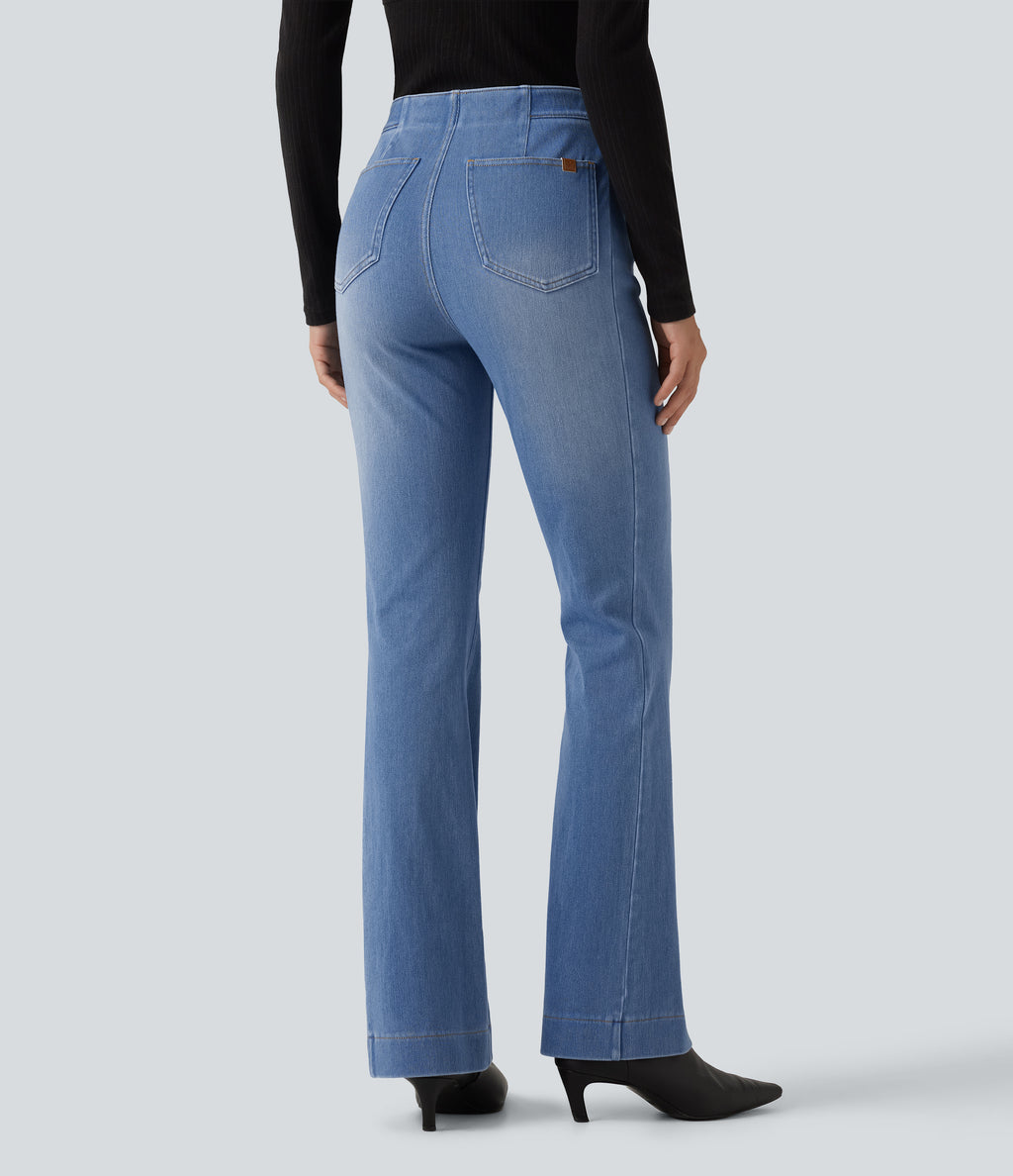 Mid Rise Bootcut Casual Jeans with Pockets — Vallarta Blue Denim — view 2