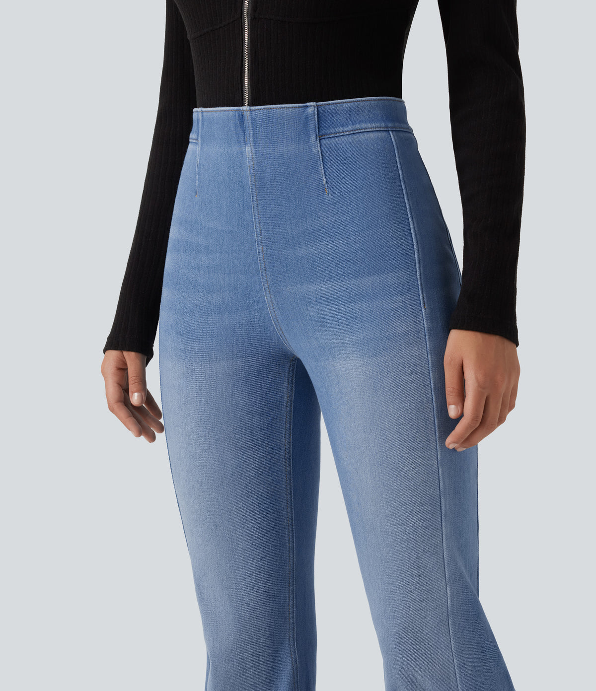 Mid Rise Bootcut Casual Jeans with Pockets — Vallarta Blue Denim — view 5