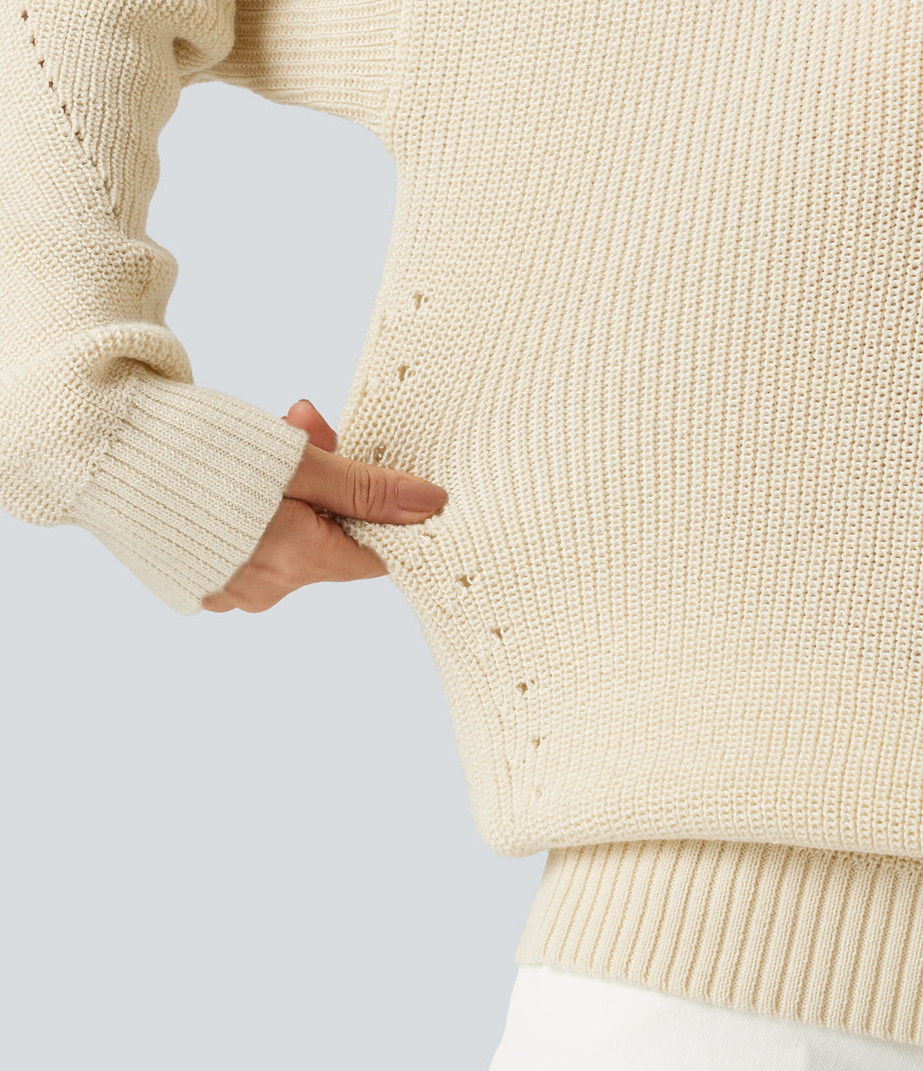 V Neck Dropped Shoulder Long Sleeve Cut Out Casual Jumper — Turtledove — view 4
