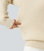 V Neck Dropped Shoulder Long Sleeve Cut Out Casual Jumper — Turtledove — view 4