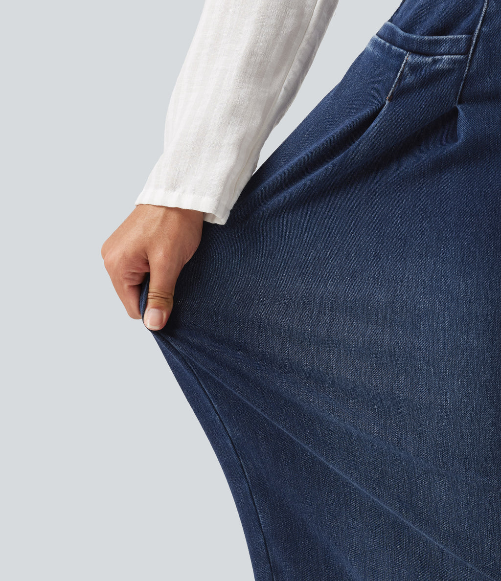 High Waisted Wide Leg Casual Jeans with Pockets — Pageant Blue Denim — view 6