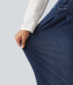 High Waisted Wide Leg Casual Jeans with Pockets — Pageant Blue Denim — view 6