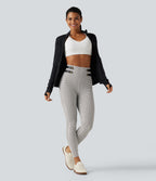 High Waisted Houndstooth Yoga Leggings with Pockets — Ash Mist Houndstooth — view 6