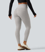 High Waisted Houndstooth Yoga Leggings with Pockets — Ash Mist Houndstooth — view 2