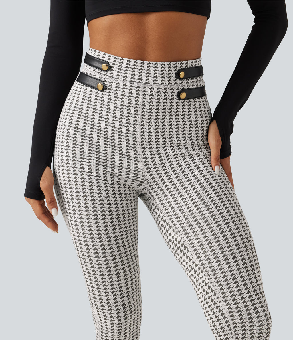 High Waisted Houndstooth Yoga Leggings with Pockets — Ash Mist Houndstooth — view 5