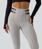 High Waisted Houndstooth Yoga Leggings with Pockets — Ash Mist Houndstooth — view 5