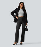 High Waisted Plaid Bootcut Work Trousers with Pockets — Charcoal Haze — view 6