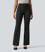 High Waisted Plaid Bootcut Work Trousers with Pockets — Charcoal Haze — view 3