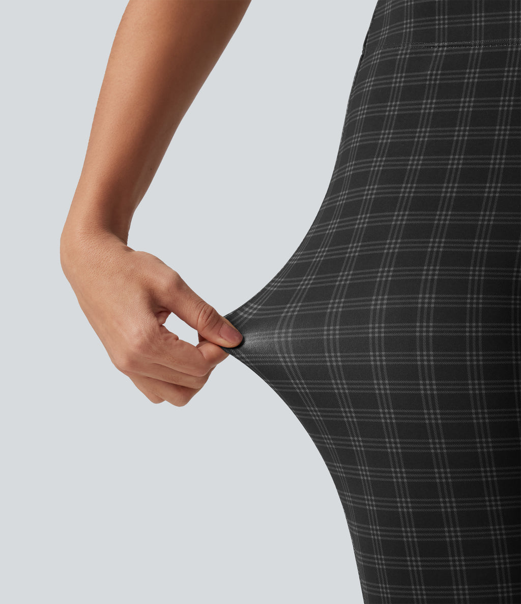 High Waisted Plaid Bootcut Work Trousers with Pockets — Charcoal Haze — view 7