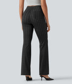 High Waisted Plaid Bootcut Work Trousers with Pockets — Charcoal Haze — view 2