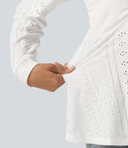 Sweetheart Neck Long Sleeve Lace Up Built-in Bra Eyelet Casual Top — White — view 6