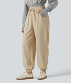 High Waisted Drawstring Casual Joggers with Pockets — Wood Ash — view 3