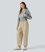 High Waisted Drawstring Casual Joggers with Pockets — Wood Ash — view 6