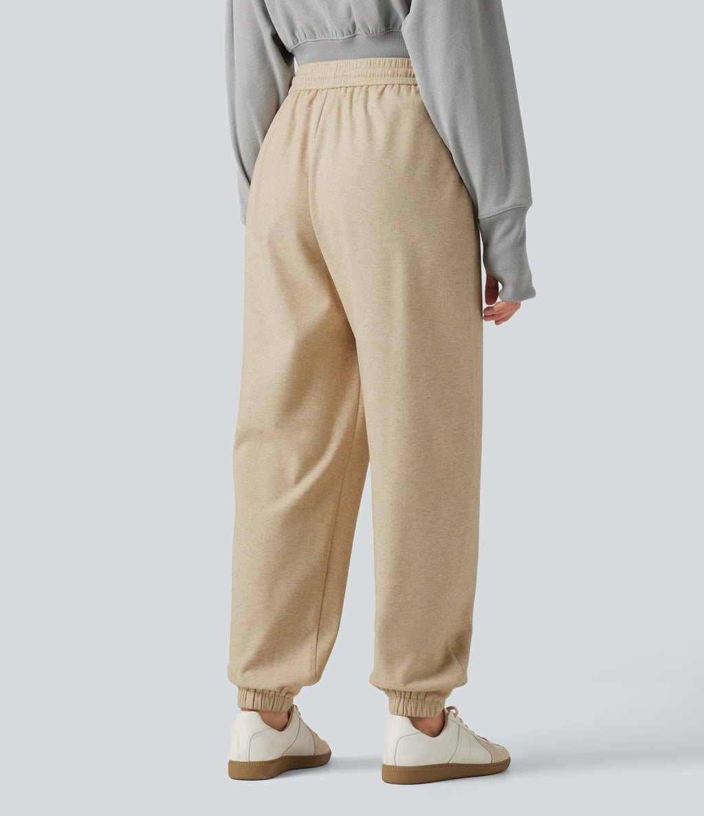 High Waisted Drawstring Casual Joggers with Pockets — Wood Ash — view 2
