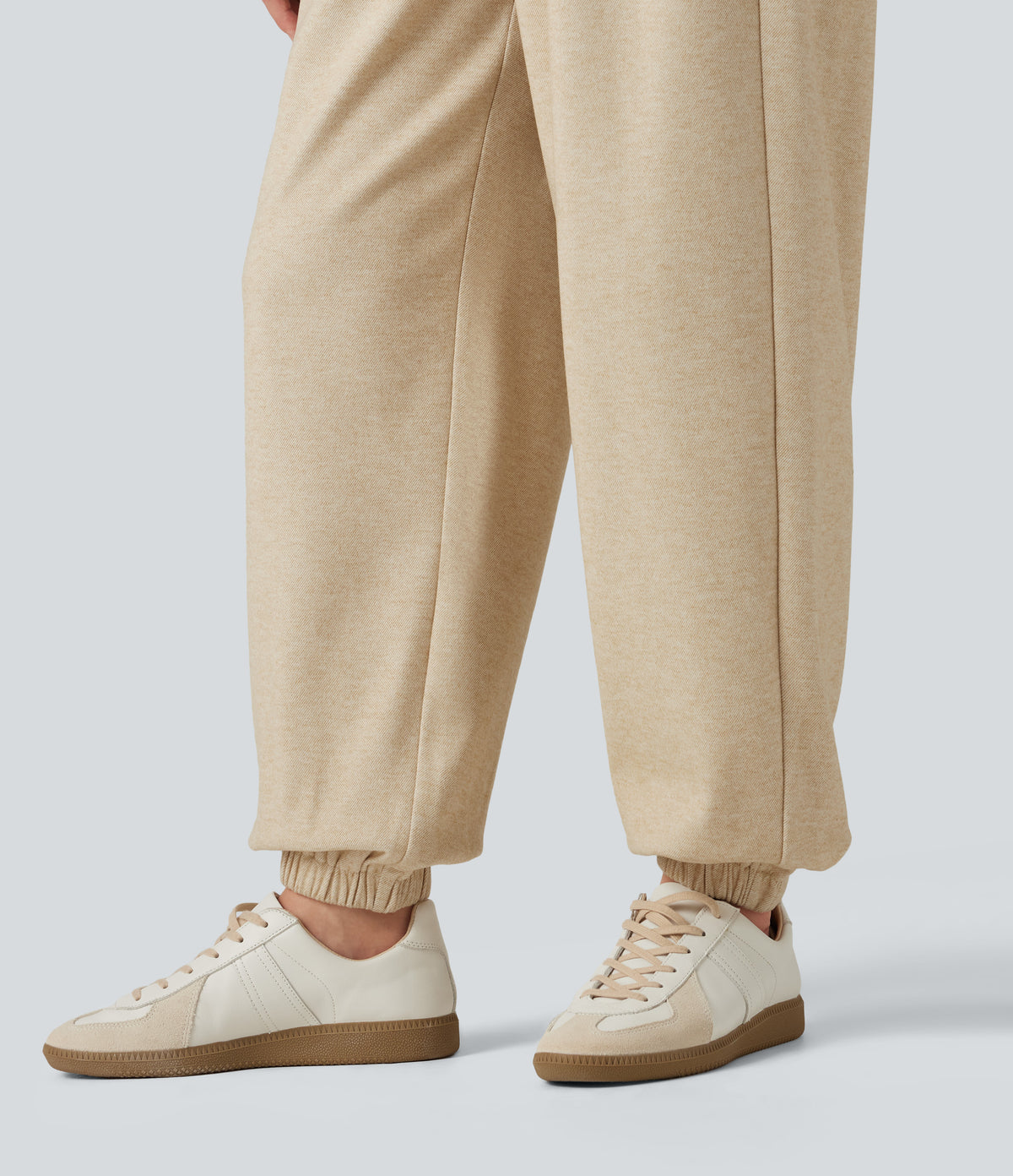 High Waisted Drawstring Casual Joggers with Pockets — Wood Ash — view 5