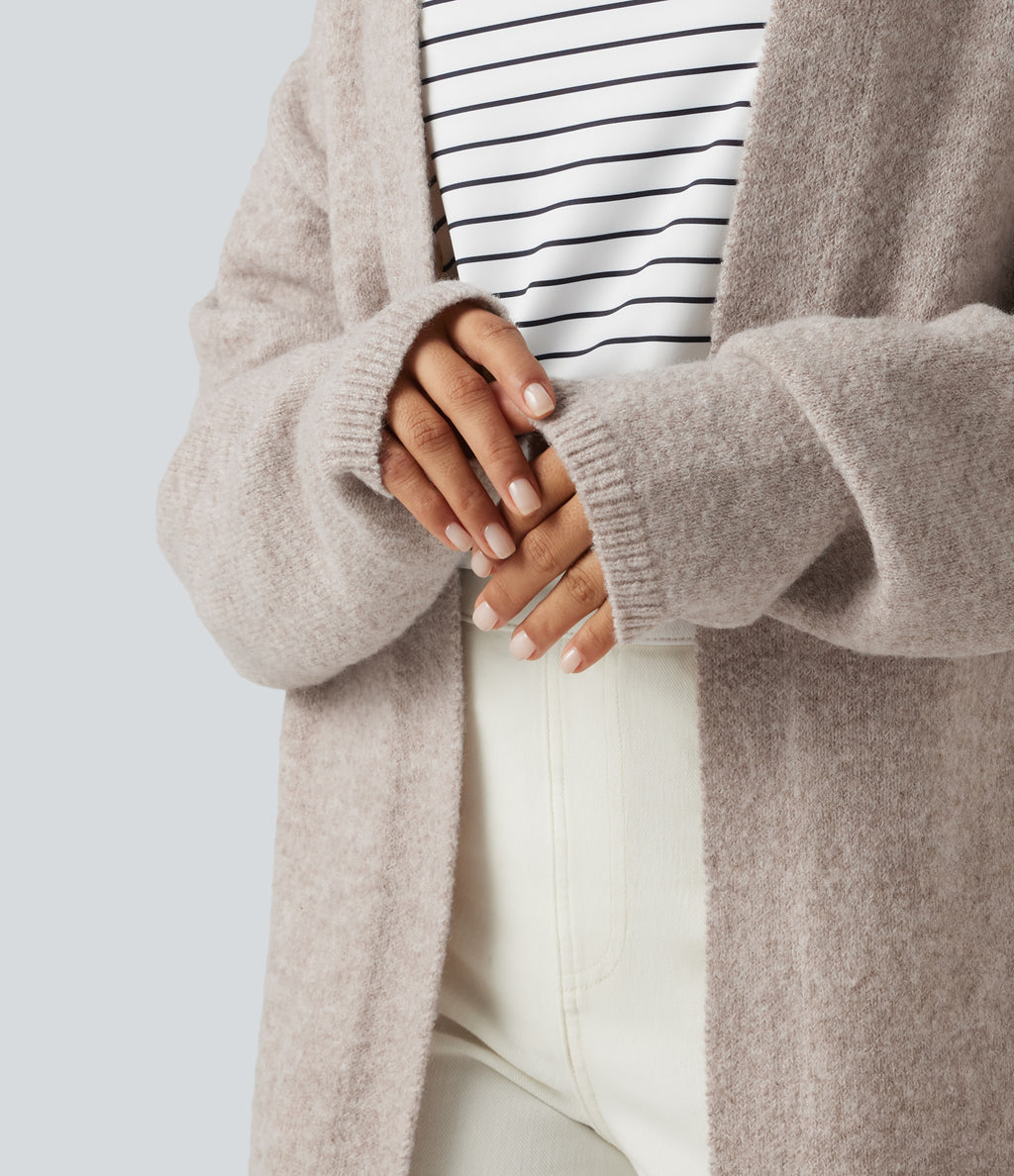 Open Front Dropped Long Sleeve Longline Casual Cardigan — Pure Cashmere — view 5
