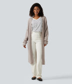 Open Front Dropped Long Sleeve Longline Casual Cardigan — Pure Cashmere — view 1