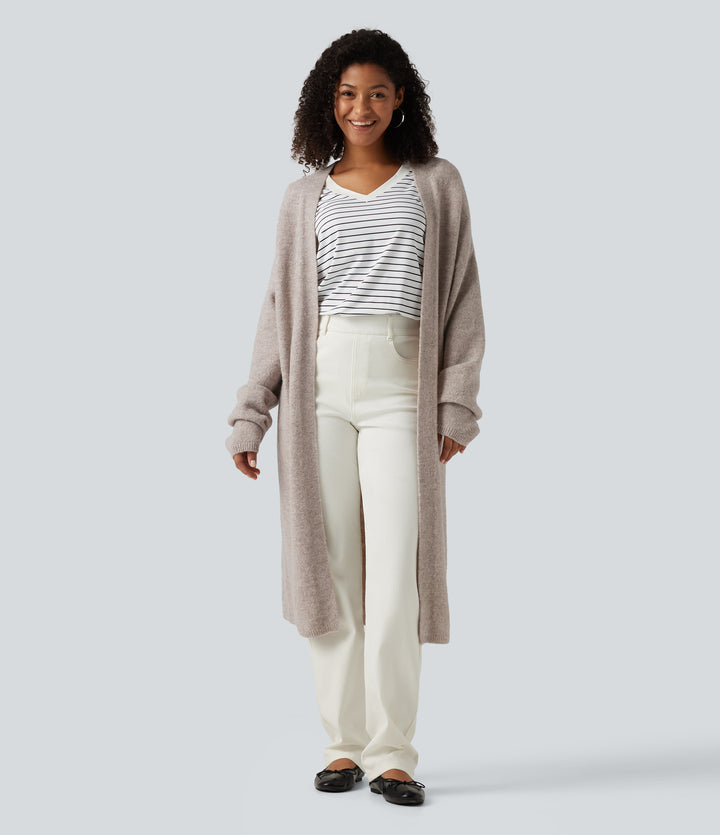 Open Front Dropped Long Sleeve Longline Casual Cardigan — Pure Cashmere — view 1