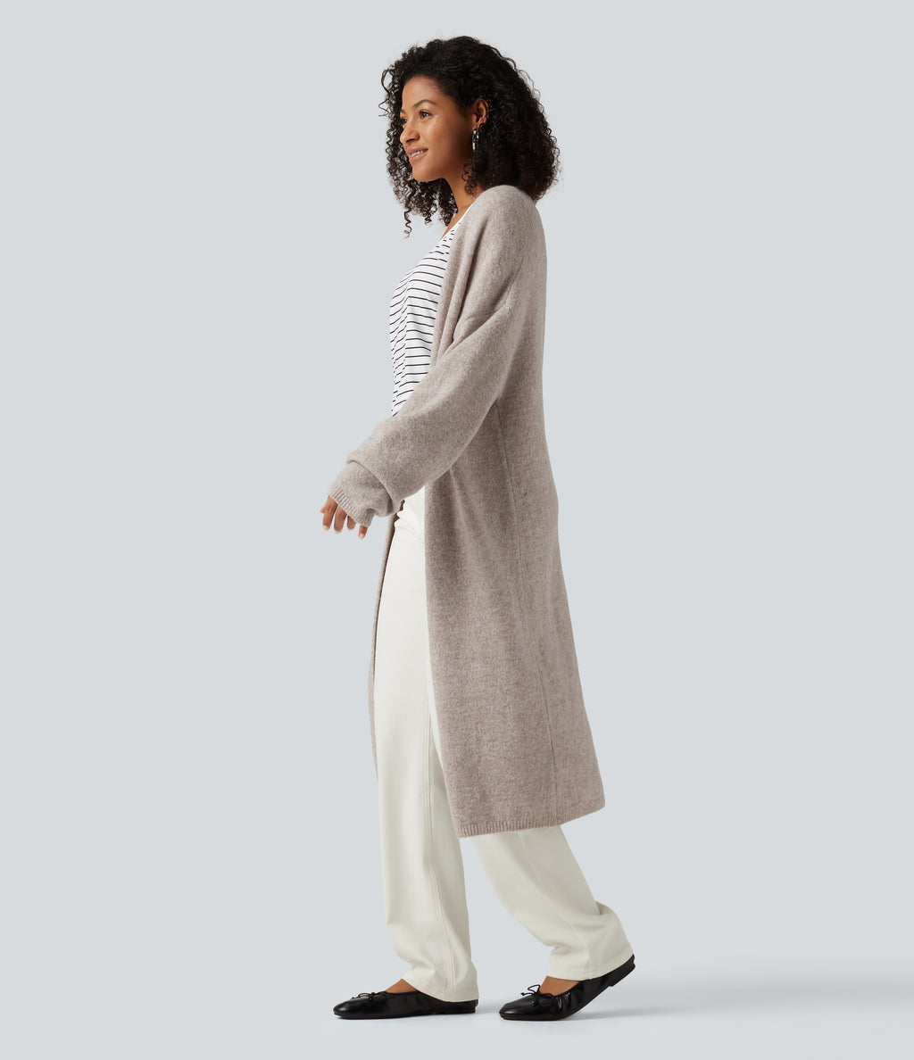 Open Front Dropped Long Sleeve Longline Casual Cardigan — Pure Cashmere — view 3