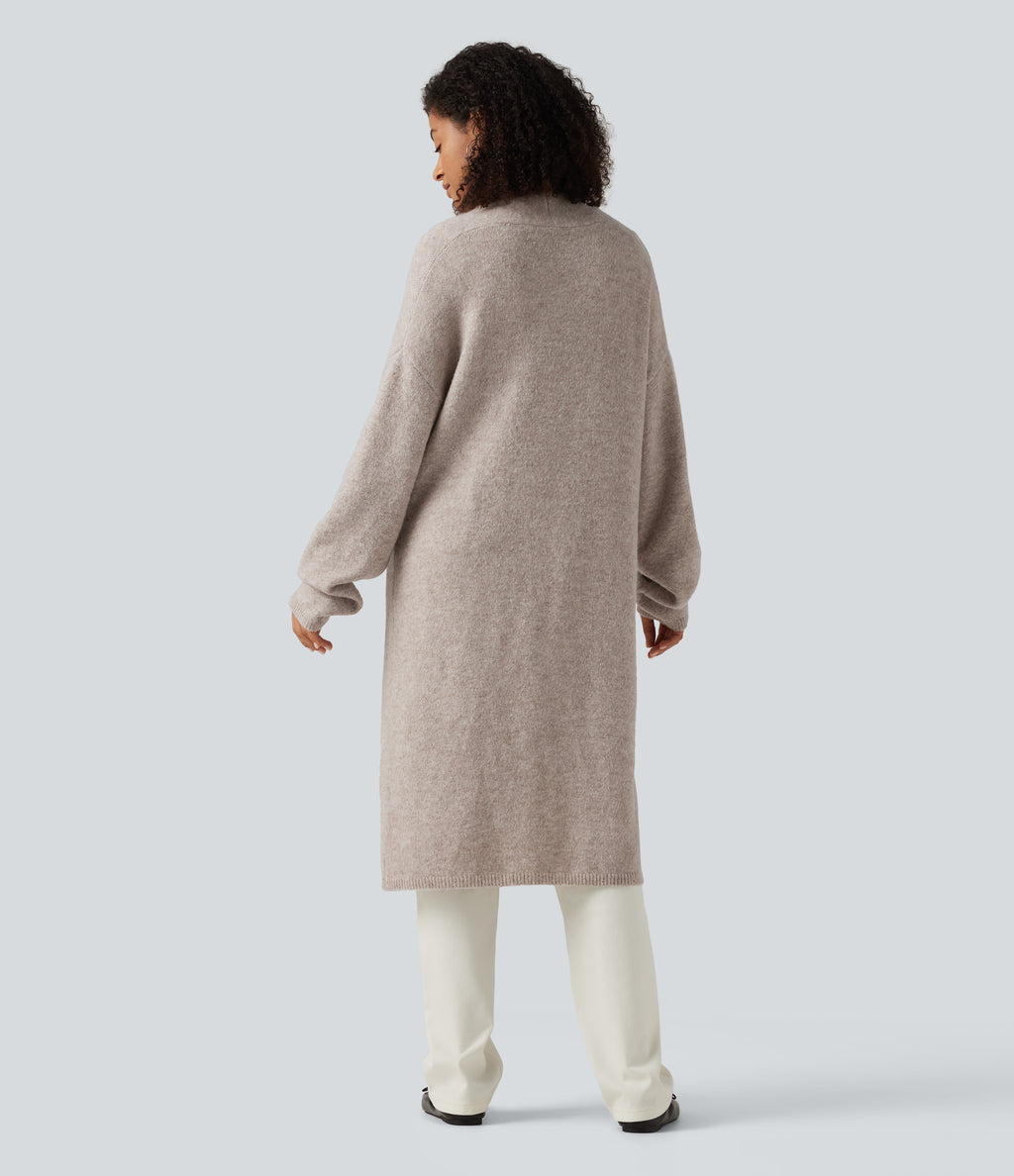 Open Front Dropped Long Sleeve Longline Casual Cardigan — Pure Cashmere — view 2