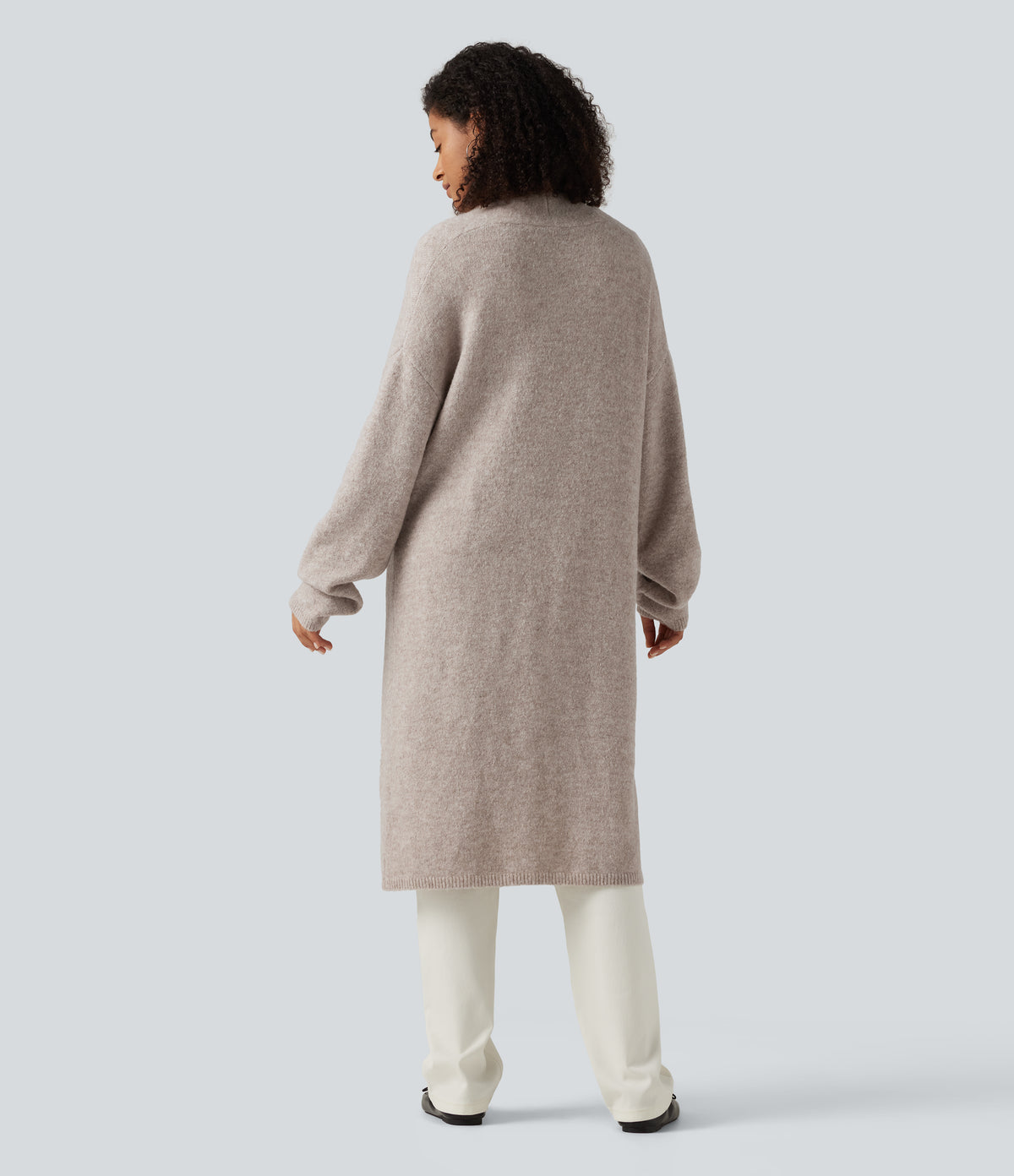 Open Front Dropped Long Sleeve Longline Casual Cardigan — Pure Cashmere — view 2