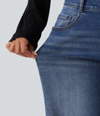 Low Rise Raw Hem Wide Leg Casual Jeans with Pockets — Zenith Blue — view 8