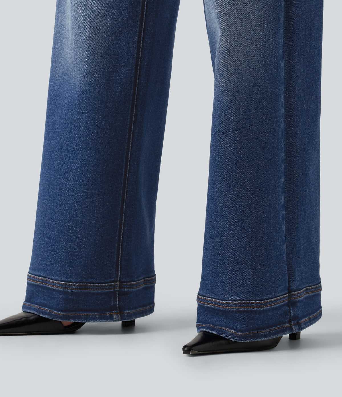 Low Rise Raw Hem Wide Leg Casual Jeans with Pockets — Zenith Blue — view 7