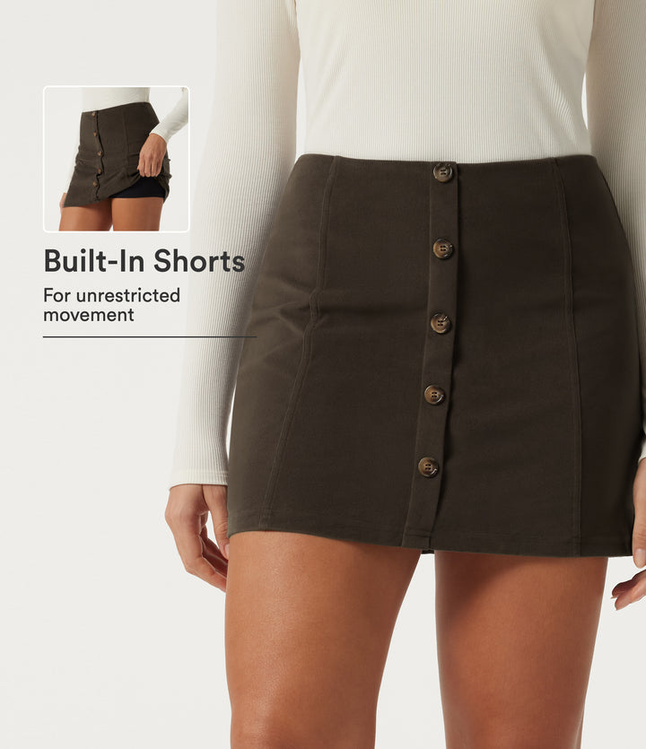 High Waisted 2-in-1 Corduroy Mini Casual Skirt — Demitasse — view 1