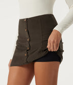 High Waisted 2-in-1 Corduroy Mini Casual Skirt — Demitasse — view 6