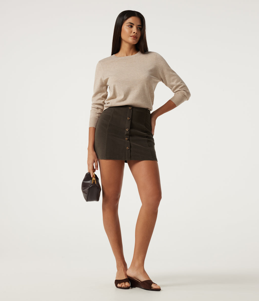 High Waisted 2-in-1 Corduroy Mini Casual Skirt — Demitasse — view 8