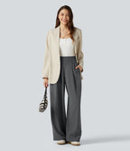 High Waisted Baggy Work Trousers with Pockets — Poppy Seed — view 6