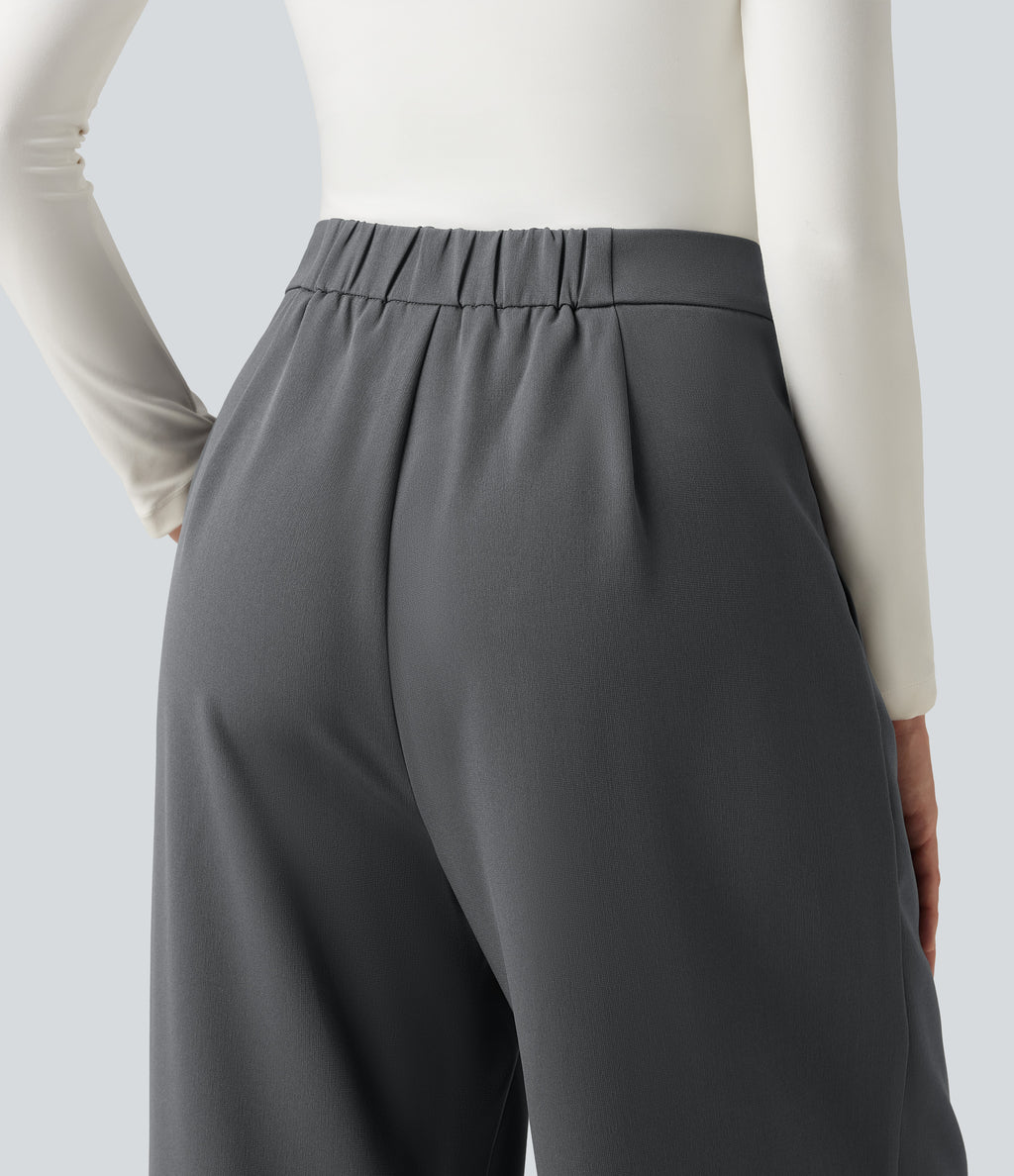 High Waisted Baggy Work Trousers with Pockets — Poppy Seed — view 5