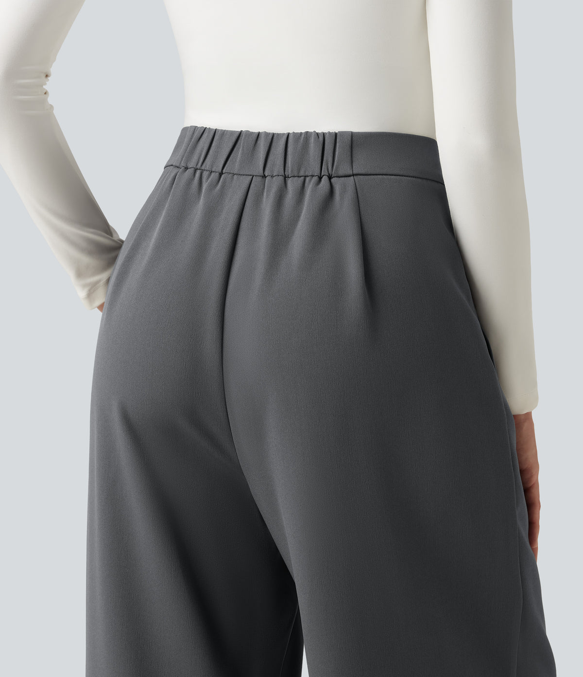 High Waisted Baggy Work Trousers with Pockets — Poppy Seed — view 5