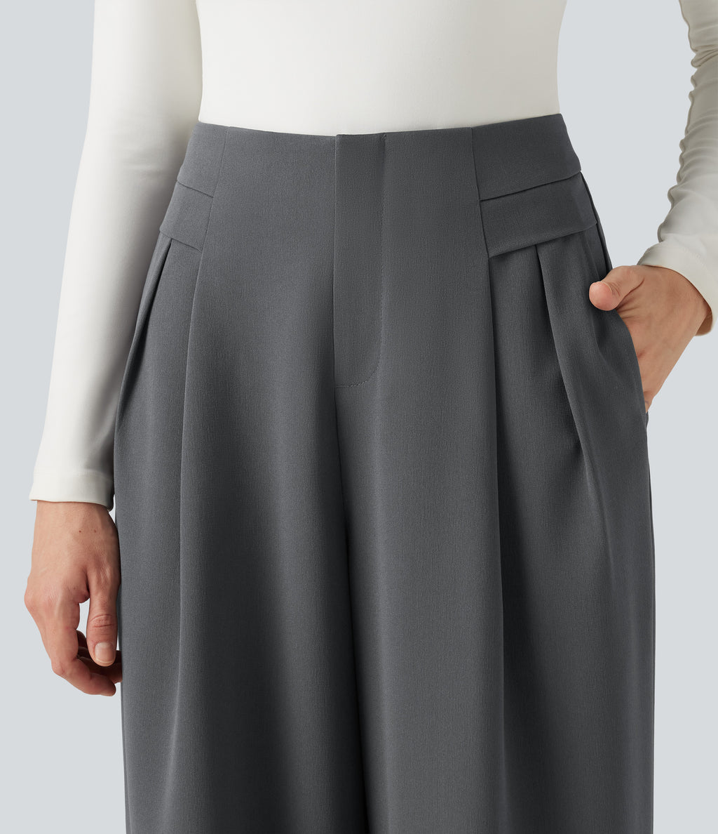 High Waisted Baggy Work Trousers with Pockets — Poppy Seed — view 4