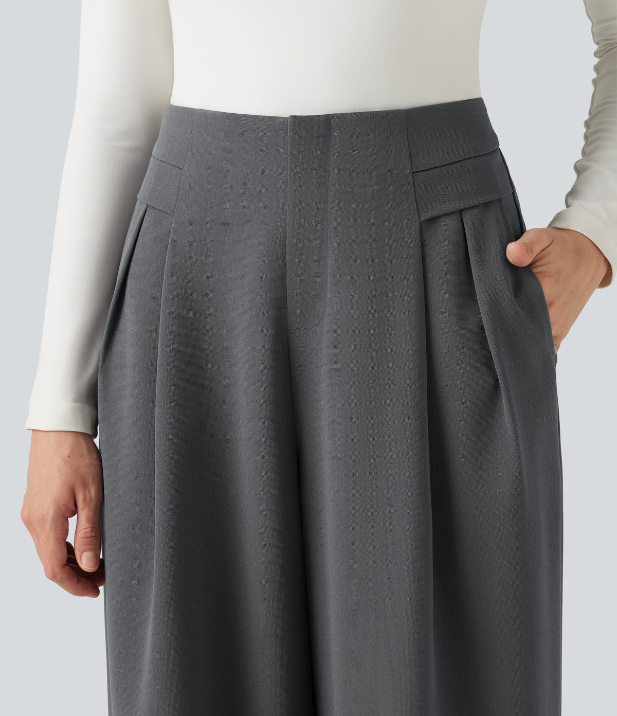 High Waisted Baggy Work Trousers with Pockets — Poppy Seed — view 4