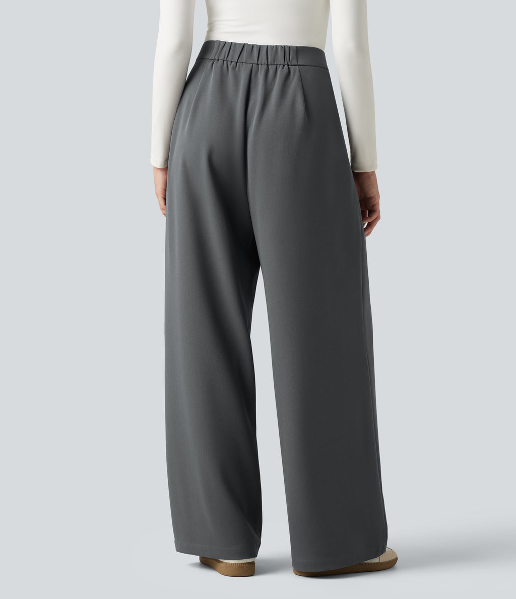 High Waisted Baggy Work Trousers with Pockets — Poppy Seed — view 3