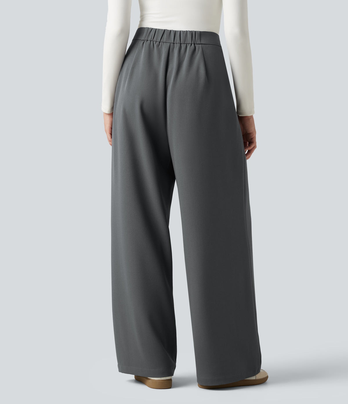 High Waisted Baggy Work Trousers with Pockets — Poppy Seed — view 3