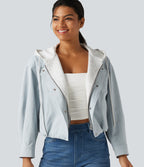 Hooded Long Sleeve Open Front Casual Jacket with Pockets — Skywriting — view 4