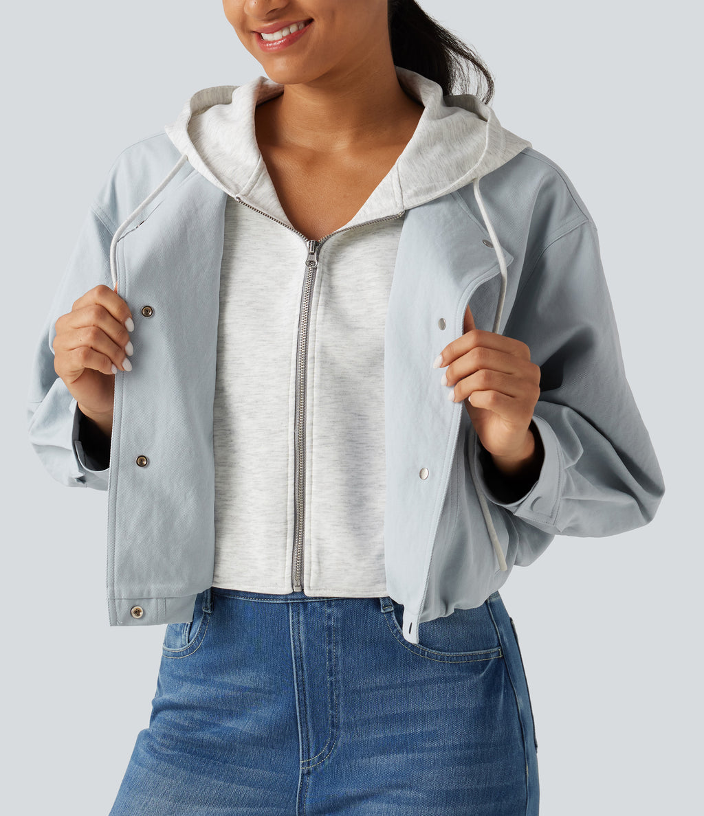 Hooded Long Sleeve Open Front Casual Jacket with Pockets — Skywriting — view 6