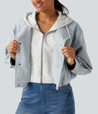 Hooded Long Sleeve Open Front Casual Jacket with Pockets — Skywriting — view 6