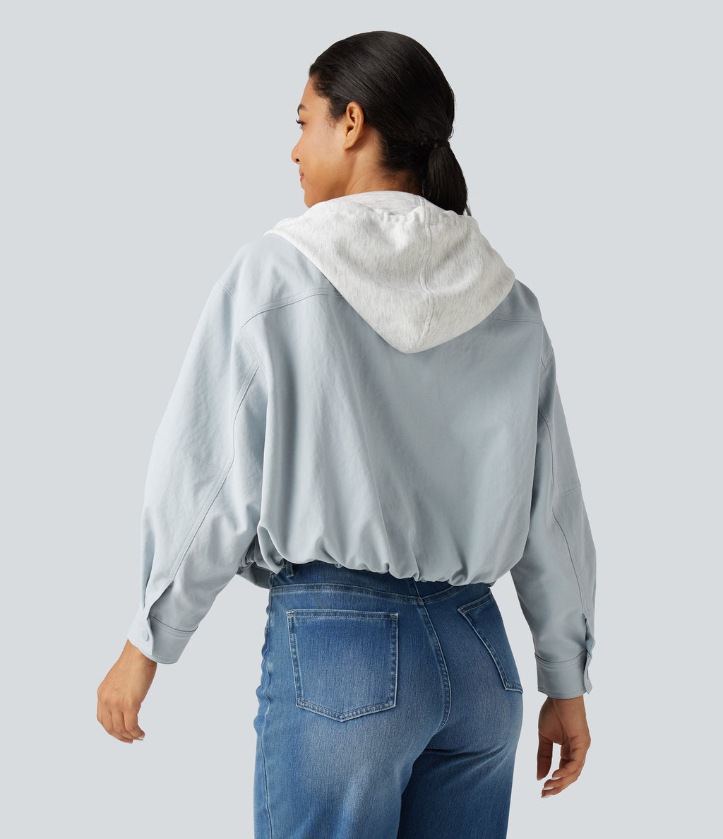 Hooded Long Sleeve Open Front Casual Jacket with Pockets — Skywriting — view 2