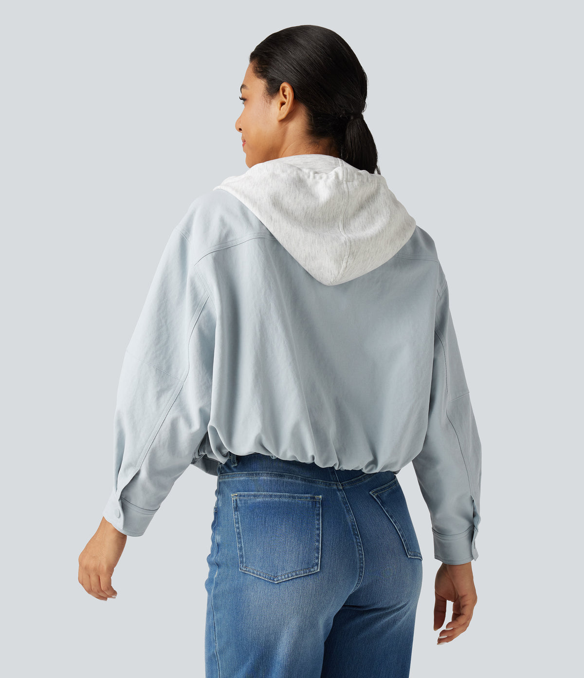 Hooded Long Sleeve Open Front Casual Jacket with Pockets — Skywriting — view 2