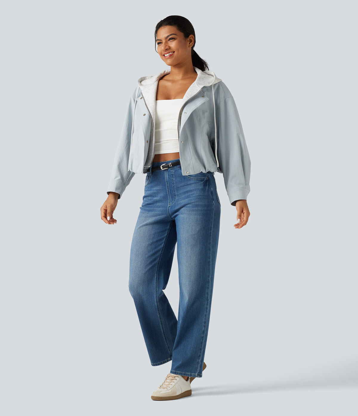 Hooded Long Sleeve Open Front Casual Jacket with Pockets — Skywriting — view 7