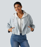 Hooded Long Sleeve Open Front Casual Jacket with Pockets — Skywriting — view 1